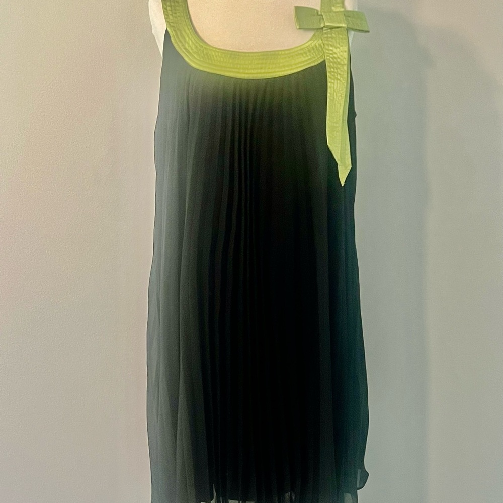 Dressbarn Black Dress with Lime Green Trim and Bow